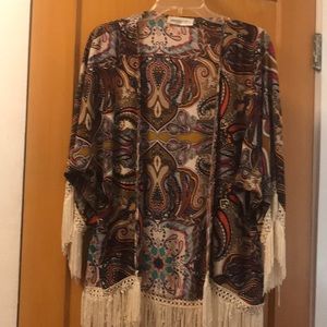 Paisley pattern Kimono with fringe